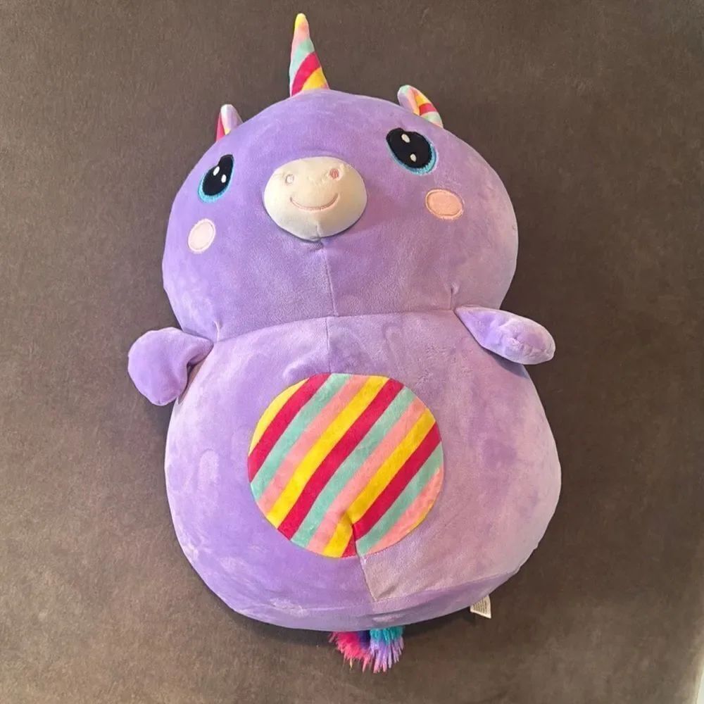 Kids Purple Unicorn Animal Plush Toy Rainbow Belly Tail Mane and Horn Super Soft